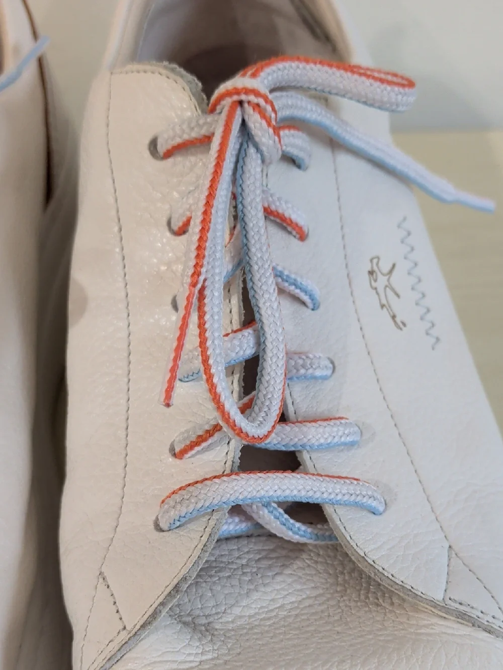 Fluchos White Leather Lace-Up Sneakers with Orange Trim And Rubber Soles Size 41 - Picture 7 of 13